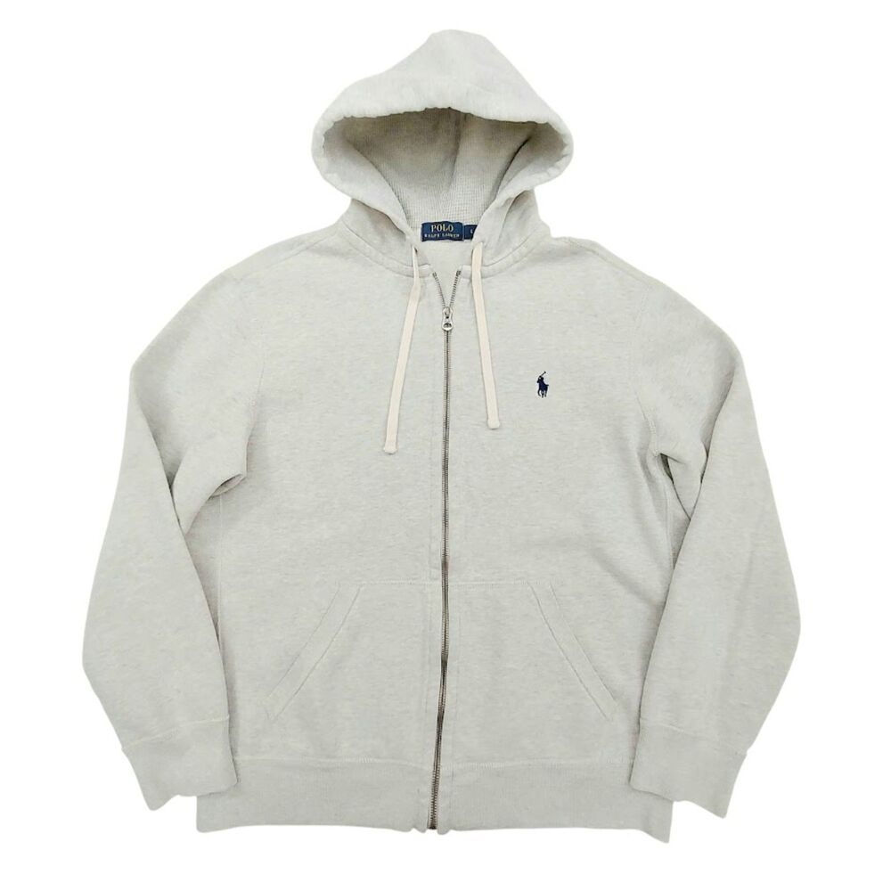 Polo Ralph Lauren Hoodie Men Large Grey Fleece Full Zip Pony Casual Outwear